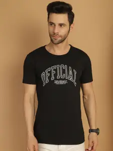 MACK JONNEY Round Neck Typography Printed Cotton T-shirt