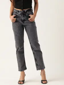 PARIS HAMILTON Boyfriend Fit High-Rise Heavy Fade Acid Wash Stretchable Jeans