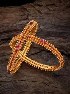 Kushal's Fashion Jewellery Set Of 2 Gold-Plated 9.25 Pure Silver Stones-Studded Bangle