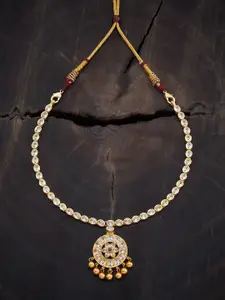 Kushal's Fashion Jewellery Embellished Bridal Silver Gold-Plated Studded Temple Necklace