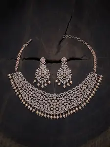 Kushal's Fashion Jewellery Rose Gold-Plated Zircon -Studded Necklace & Earrings