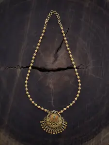 Kushal's Fashion Jewellery Copper Gold-Plated Artificial Stones Studded Antique Necklace