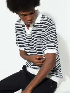 max URB_N Men Oversized Striped Knit Polo T-shirt