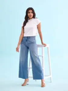 Go Colors Women Wide Leg High-Rise Cotton Heavy Fade Jeans