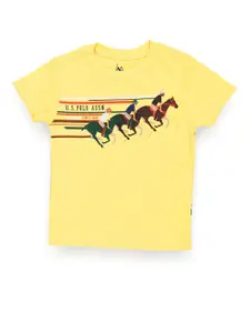 U.S. Polo Assn. Kids Boys Round Neck Short Sleeves Typography Printed Cotton T-shirt
