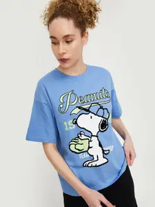 max Peanuts Graphic Printed Drop-Shoulder Sleeves T-shirt