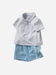 StyleCast Boys Vertical Striped Cotton Shirt With Short