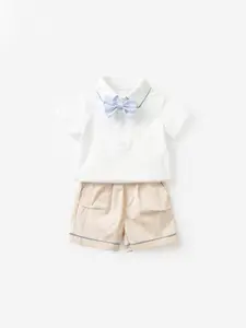 StyleCast Boys White & Beige T-shirt with Shorts