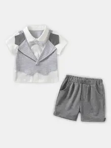 StyleCast Boys Grey & White Striped Shirt with Shorts