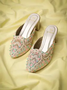 Rocia Embellished Round Toe Block Heeled Pumps