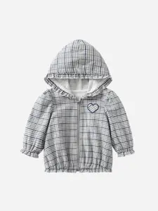 StyleCast Black Girls Checked Pure Cotton Hood Tailored Jacket