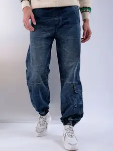The Indian Garage Co Men Relaxed Fit Clean Look Light Fade Stretchable Cargos Jeans