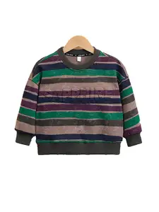 StyleCast x Revolte Boys Brown Striped Cotton Sweatshirt