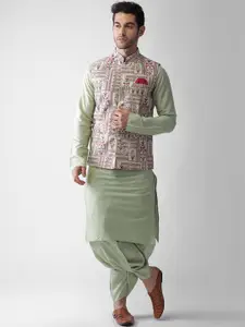 KISAH Mandarin Collar Long Sleeves Straight Kurta With Dhoti Pants & Jacket