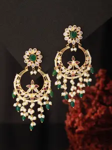 Saraf RS Jewellery 24K Gold Plated Kundan & Pearl Beaded Bridal Chandbali Earring