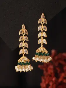 Saraf RS Jewellery 24K Gold Plated Zircon Studded Pearl Beaded Jhumkas