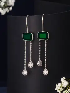 Saraf RS Jewellery Silver Plated Green Crystal Dropdown Minimal Fishhook Earrings