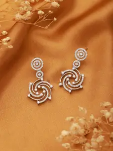 Saraf RS Jewellery Silver Plated Zircon Studded Quirky Luxe Dropdown Earrings