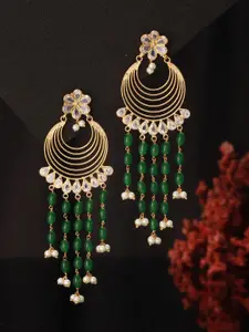 Saraf RS Jewellery 24K Gold Plated Kundan & Pearls Beaded Bridal Floral Chandbali Earrings