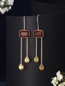 Saraf RS Jewellery Silver-Plated Red Ruby Crystal Dropdown Minimal Fishhook Earring