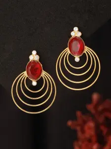 Saraf RS Jewellery 24K Gold Plated Red Ruby Circular Minimal Chunky Chandbali Earrings