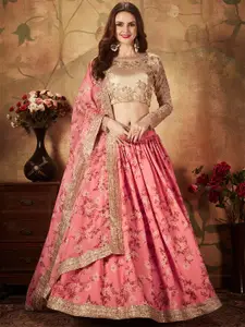 FABPIXEL Embroidered Sequinned Semi-Stitched Lehenga & Unstitched Blouse With Dupatta