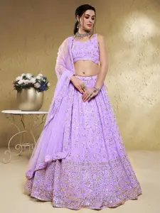 FABPIXEL Embroidered Sequinned Semi Stitched Lehenga & Unstitched Blouse With Dupatta