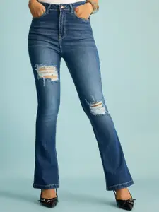 FREAKINS Blue Women Bootcut High-Rise Highly Distressed Pure Cotton Jeans