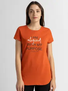 Van Heusen Round Neck Typography Printed Cotton T-shirt