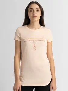 Van Heusen Round Neck Short Sleeves Typography Printed Relaxed Fit Cotton T-shirt