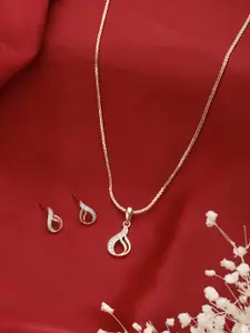Saraf RS Jewellery Rose Gold Plated AD Studded Swirl Minimal Pendant Jewellery Set