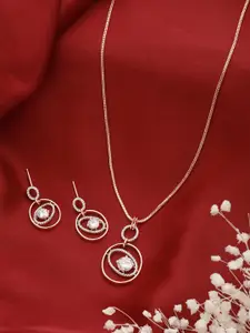 Saraf RS Jewellery Rose Gold-Plated CZ-Studded Solitaire Minimal Pendant Jewellery Set