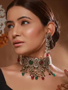 Saraf RS Jewellery Gold-Plated Kundan Studded Bridal Choker Necklace Jewellery Set