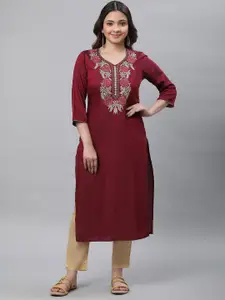 AURELIA Floral Embroidered Straight Regular Fit Kurta