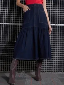 SASSAFRAS Denim Midi Flared Skirt