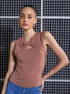 SASSAFRAS Brown Twisted Tank Top