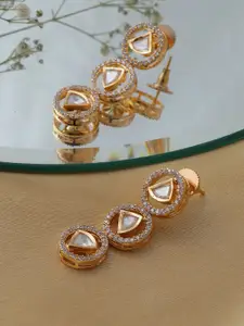 Ruby Raang Gold-Plated Kundan Studded Contemporary Drop Earrings