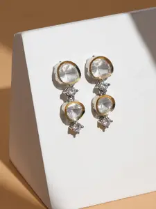 Ruby Raang Silver-Plated Contemporary Kundan Drop Earrings