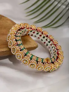 Ruby Raang Gold-Plated American Diamonds Kundan-Studded Beaded Bangle