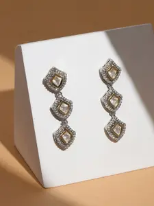 Ruby Raang Silver-Plated Contemporary Kundan Drop Earrings
