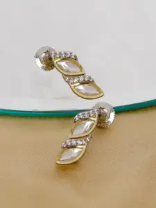 Ruby Raang Silver-Plated Contemporary Kundan Drop Earrings