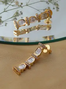 Ruby Raang Gold-Plated Kundan Studded Contemporary Drop Earrings