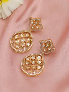 Ruby Raang Gold-Plated Kundan Studded Contemporary Drop Earrings