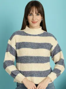 NoBarr High Neck Striped Cotton Pullover