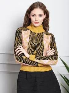 NoBarr Abstract Printed Turtle Neck Pullover Sweater