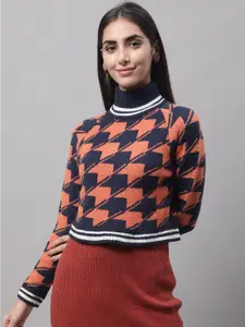 NoBarr Geometric Printed Turtle Neck Pullover Sweater