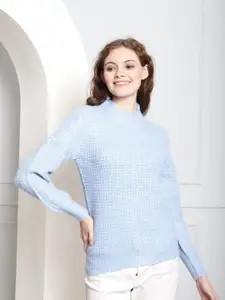 NoBarr Self Design High Neck Long Sleeves Acrylic Pullover