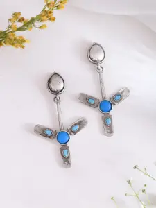 DASTOOR Silver-Plated Beaded Oxidised Drop Earrings