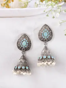 DASTOOR Silver-Plated Teardrop Shaped Jhumkas Earrings