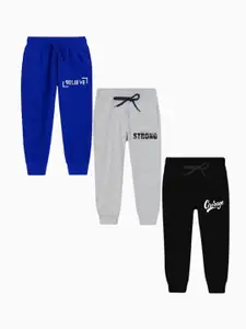 BAESD Boys Pack Of 3 Typography Printed Pure Cotton Joggers
